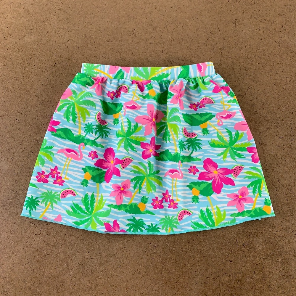SHIRA Toddler Girl Size 4 Colorful Tropical Flamingo Knee Length Swim Skirt New